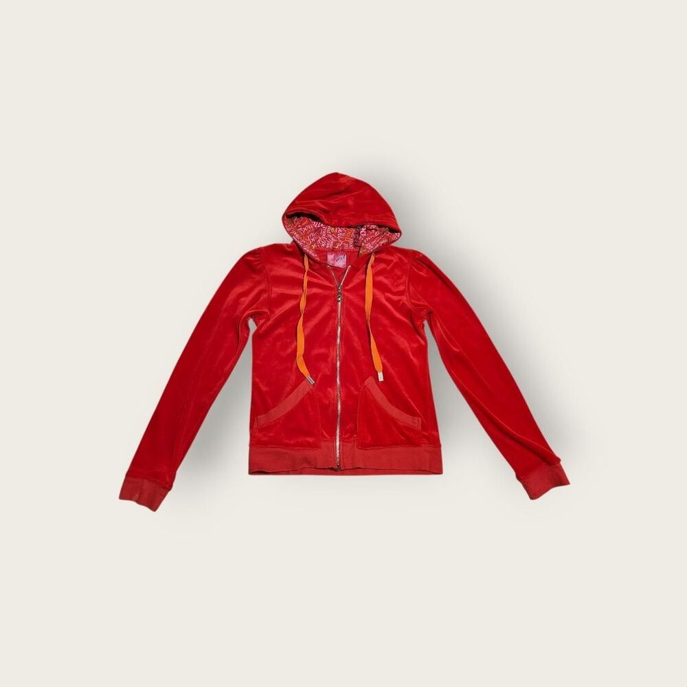 Vintage Y2k Victoria's Secret Pout red velour zip up graphic cropped hoodie